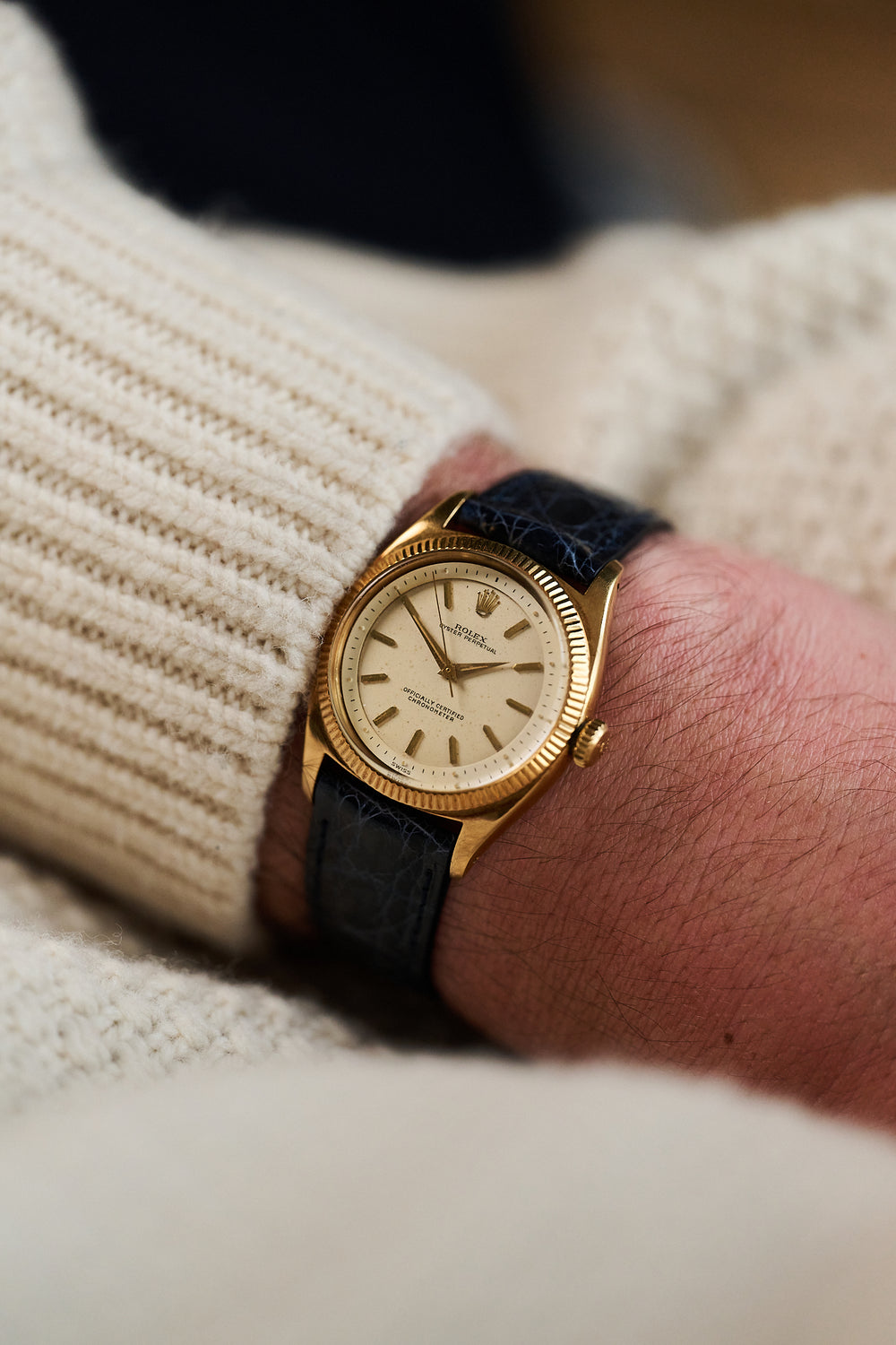 ROLEX OYSTER PERPETUAL 18K YELLOW GOLD 6502 'SANDWICH DIAL'