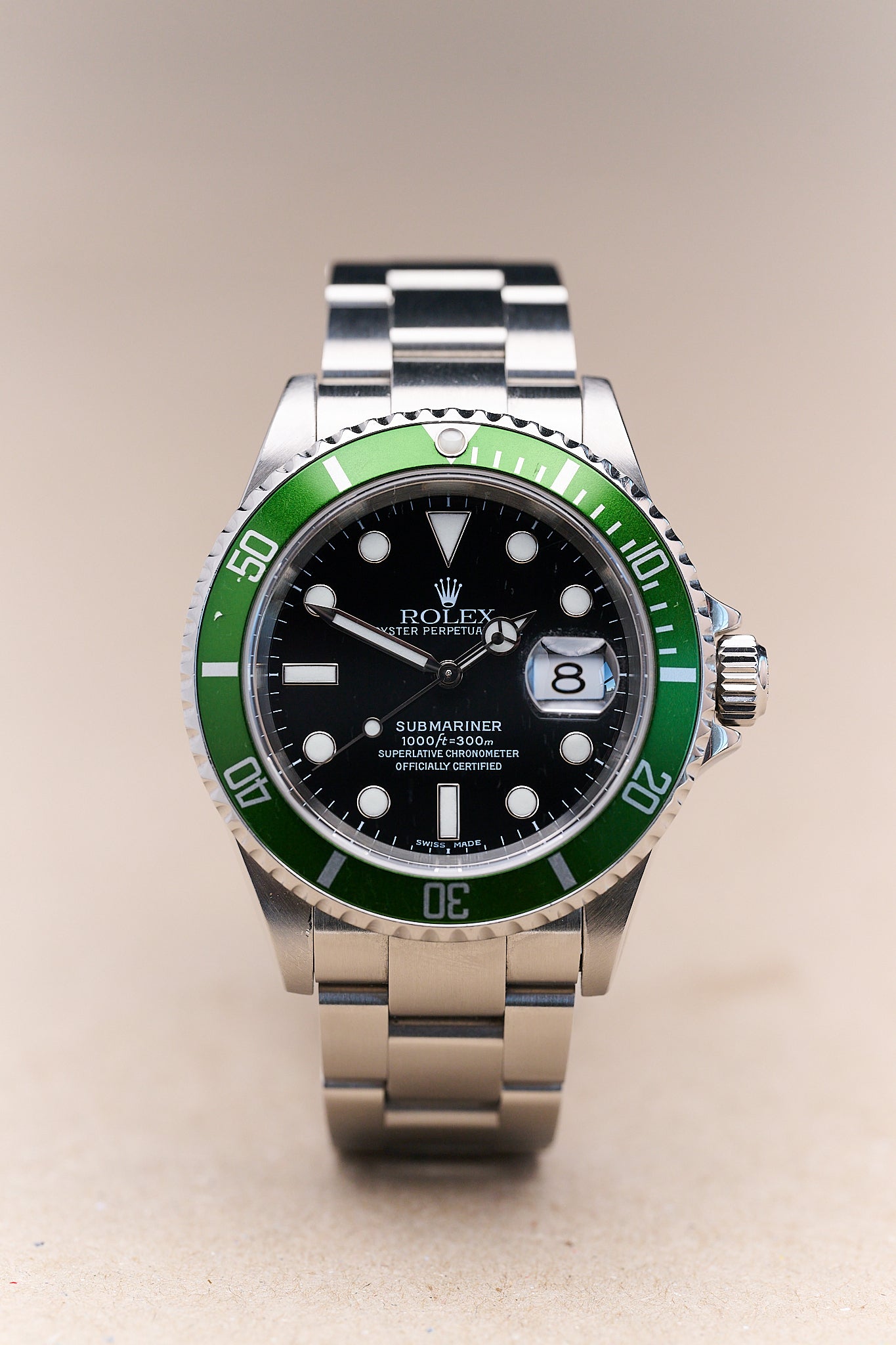 ROLEX SUBMARINER DATE 16610LV 'KERMIT' FLAT FOUR