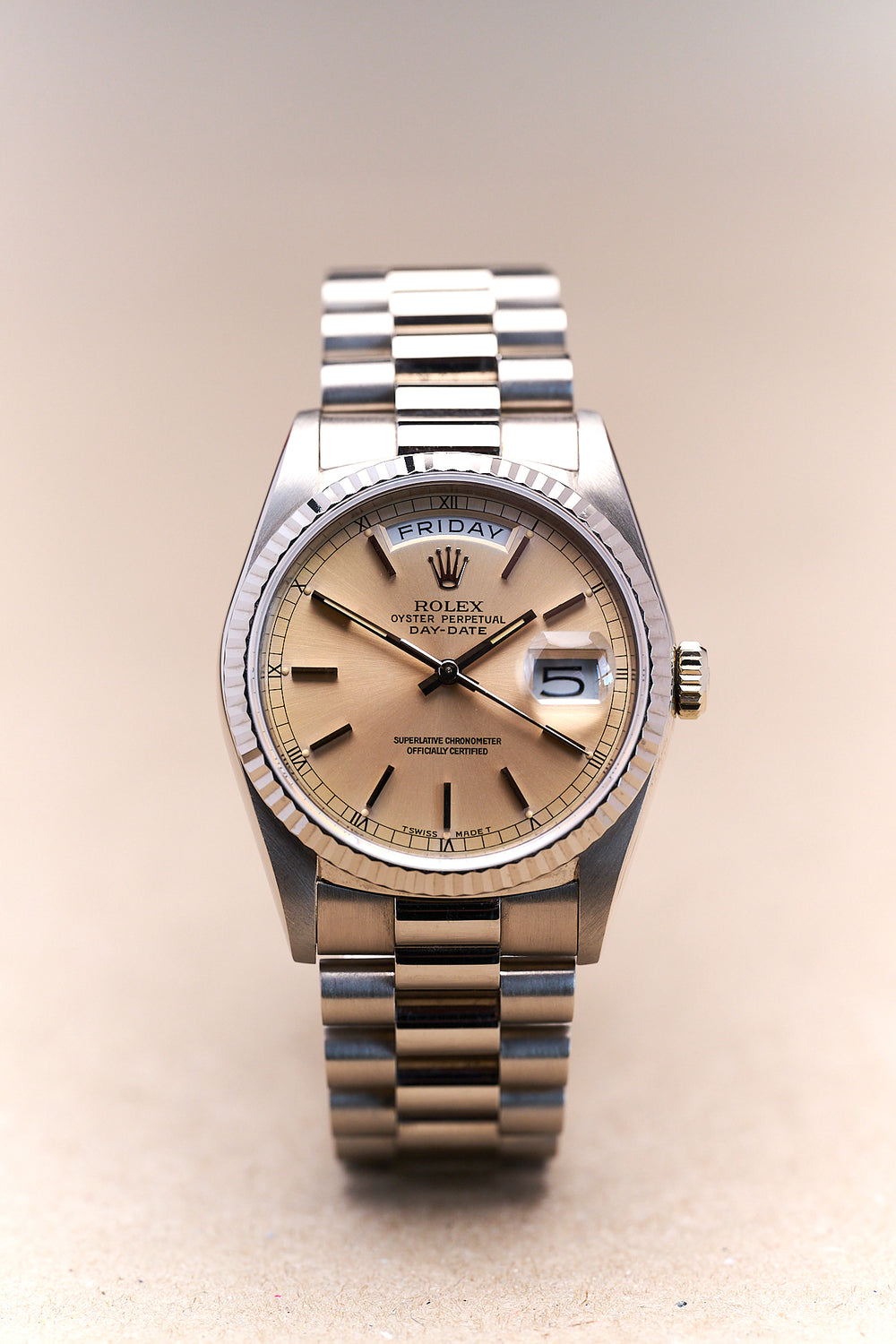 ROLEX DAY DATE 18239 18K WHITE GOLD 'PEACH DIAL'