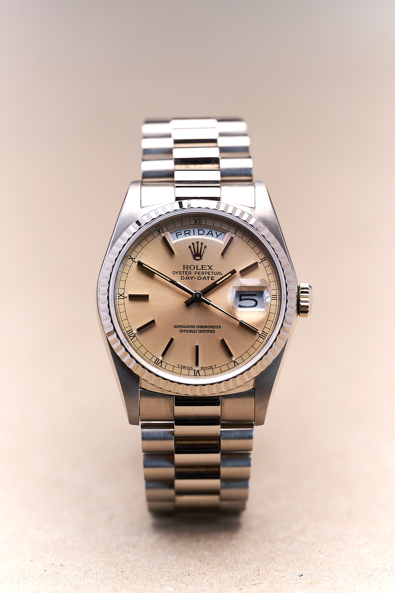 ROLEX DAY DATE 18239 18K WHITE GOLD 'PEACH DIAL'