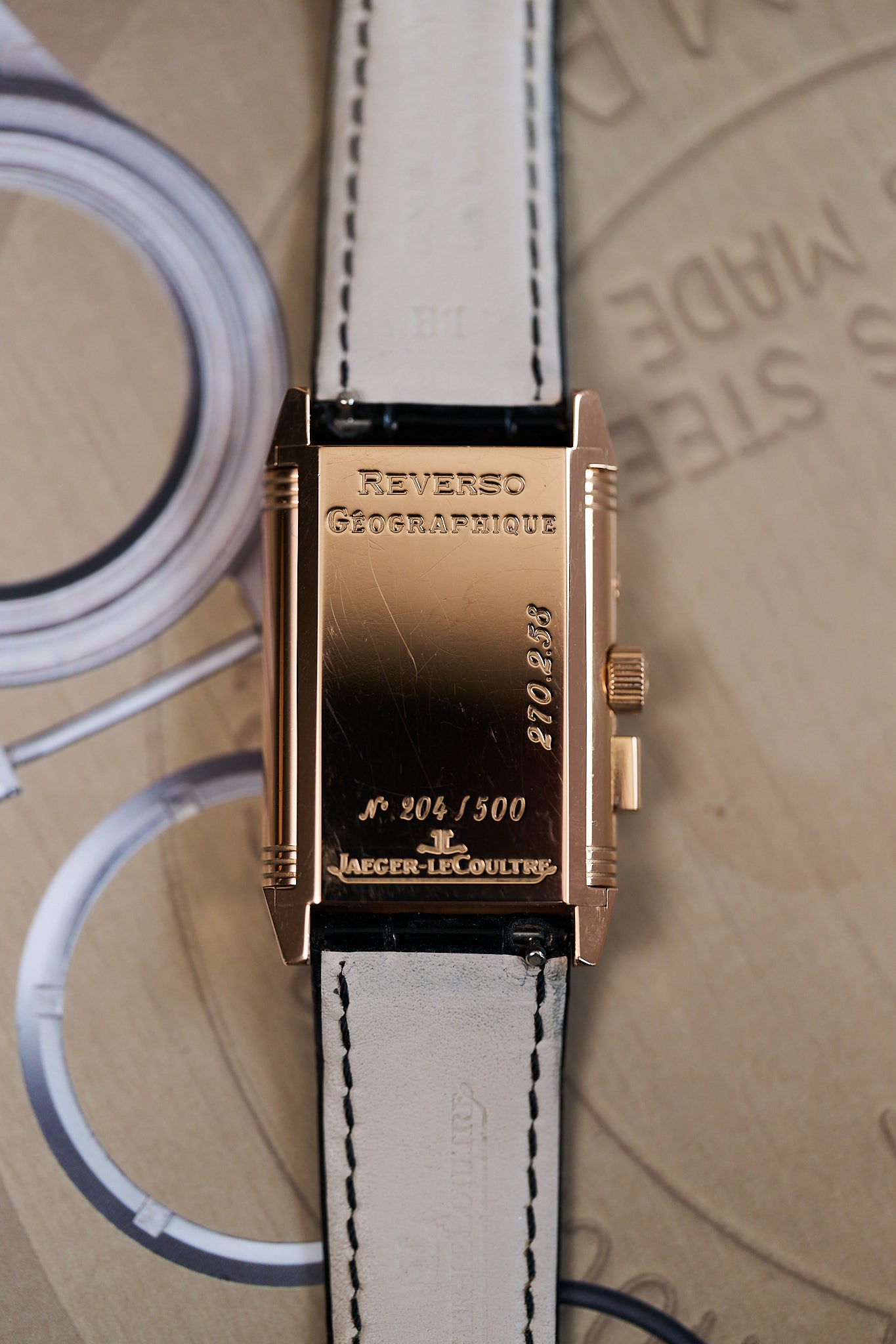 JAEGER-LECOULTRE REVERSO 270.2.58 18K ROSE GOLD 'GÉOGRAPHIQUE' FULL SET