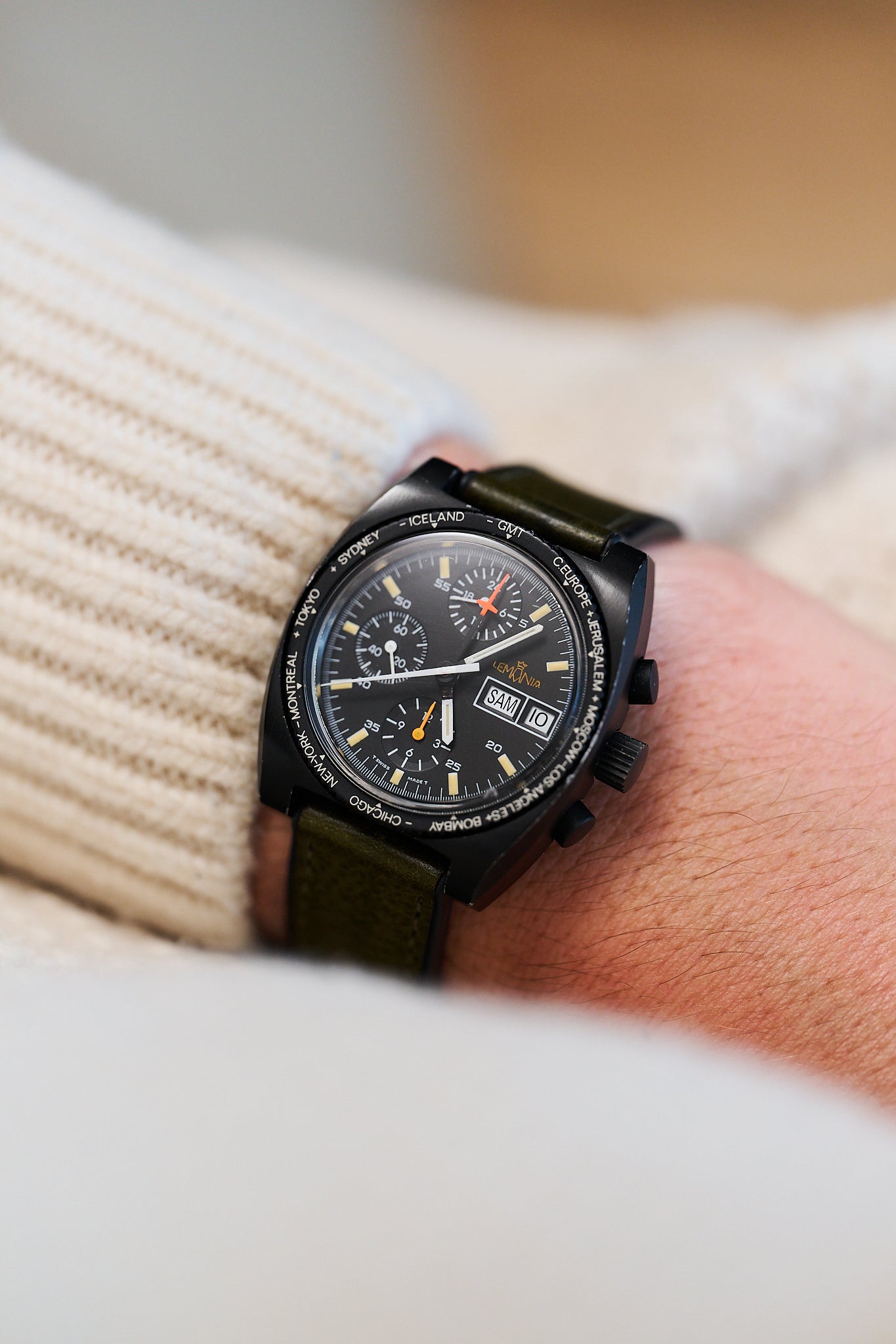 LEMANIA CHRONOGRAPH PVD 11002 'WORLD TIME BEZEL'
