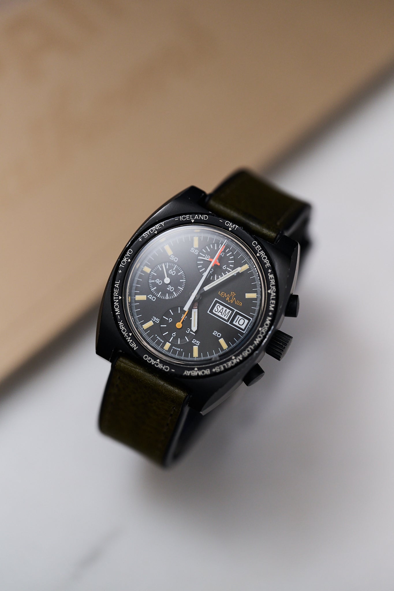 LEMANIA CHRONOGRAPH PVD 11002 'WORLD TIME BEZEL'