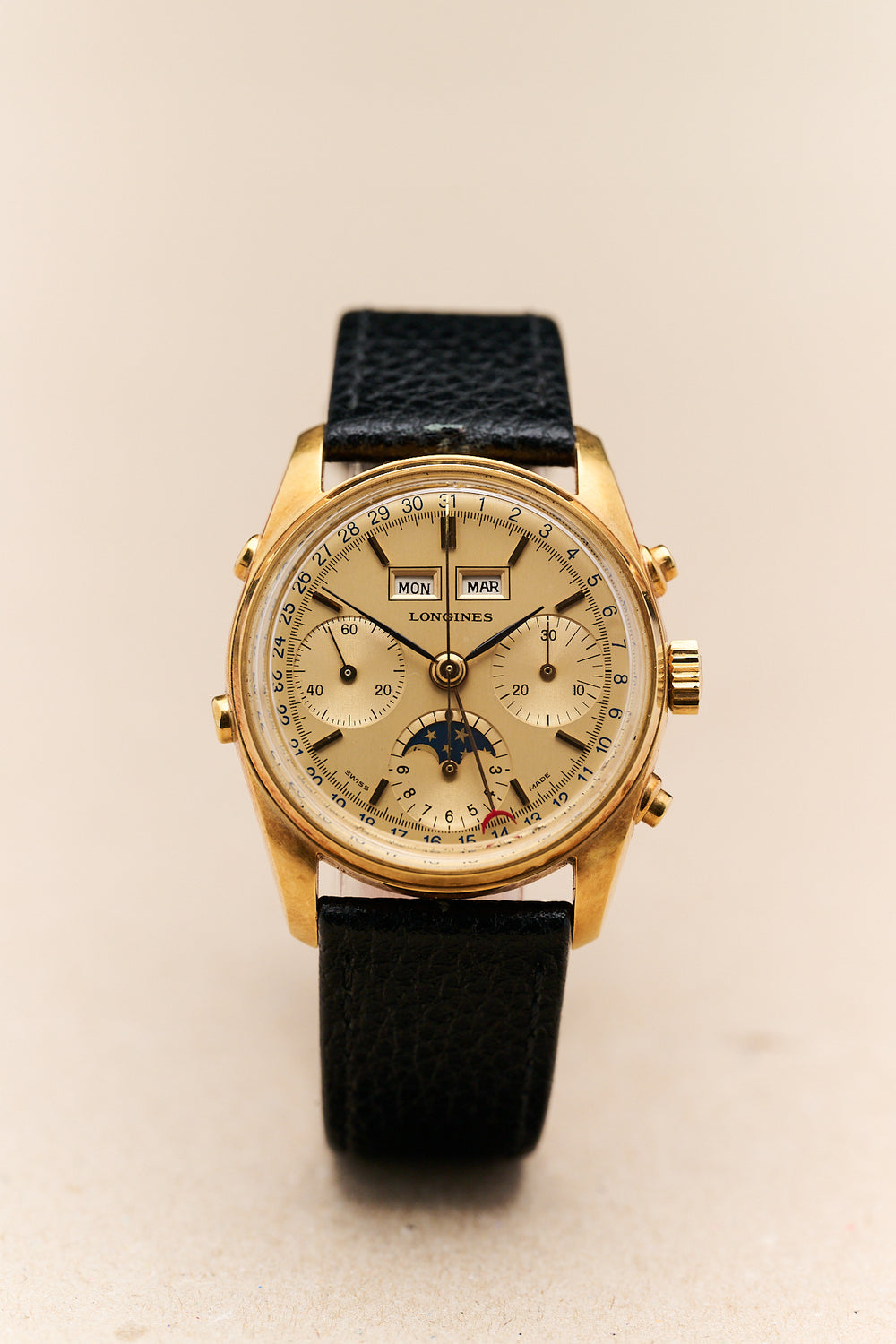 LONGINES 18K YELLOW GOLD TRIPLE CALENDAR MOONPHASE CHRONOGRAPH