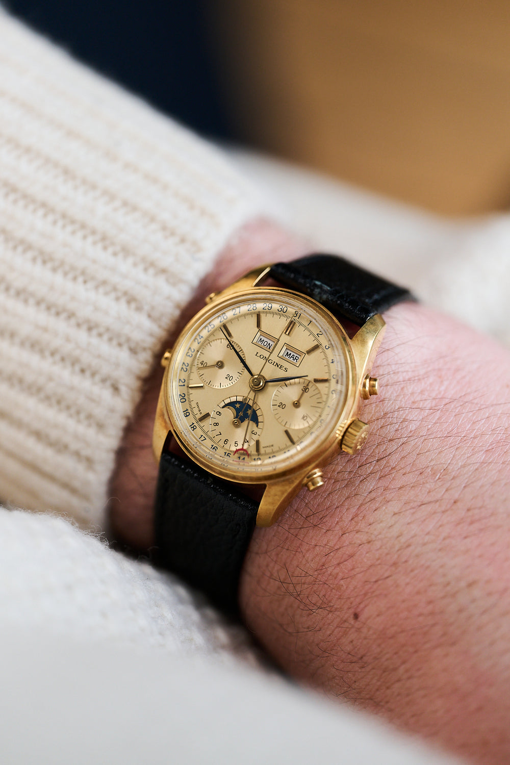 LONGINES 18K YELLOW GOLD TRIPLE CALENDAR MOONPHASE CHRONOGRAPH