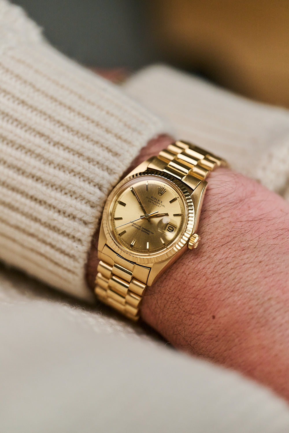 ROLEX DATEJUST 1601/8 18K YELLOW GOLD 'CHAMPAGNE DIAL'
