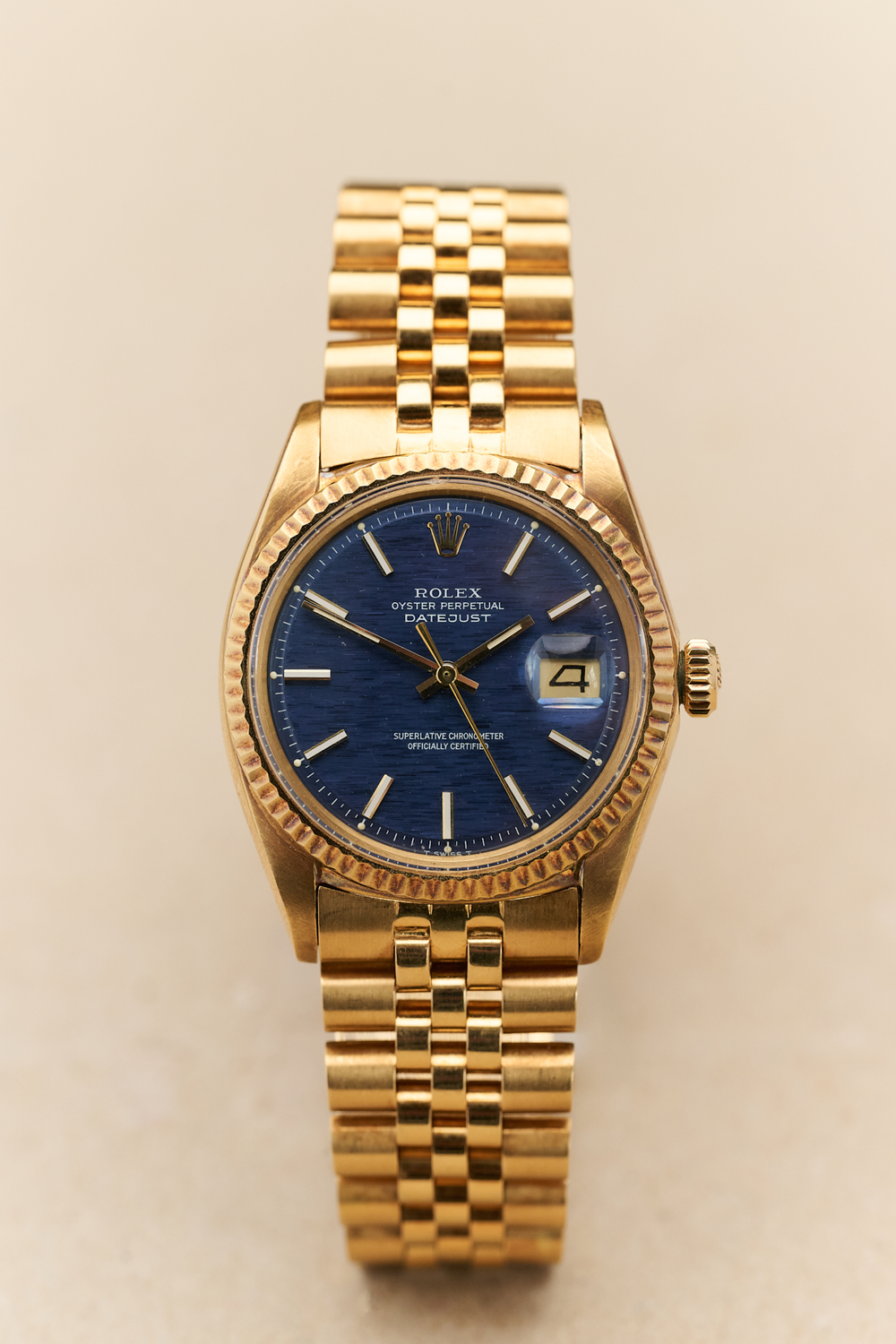 ROLEX DATEJUST 1601/8 18K YELLOW GOLD 'BLUE SHANTUNG'
