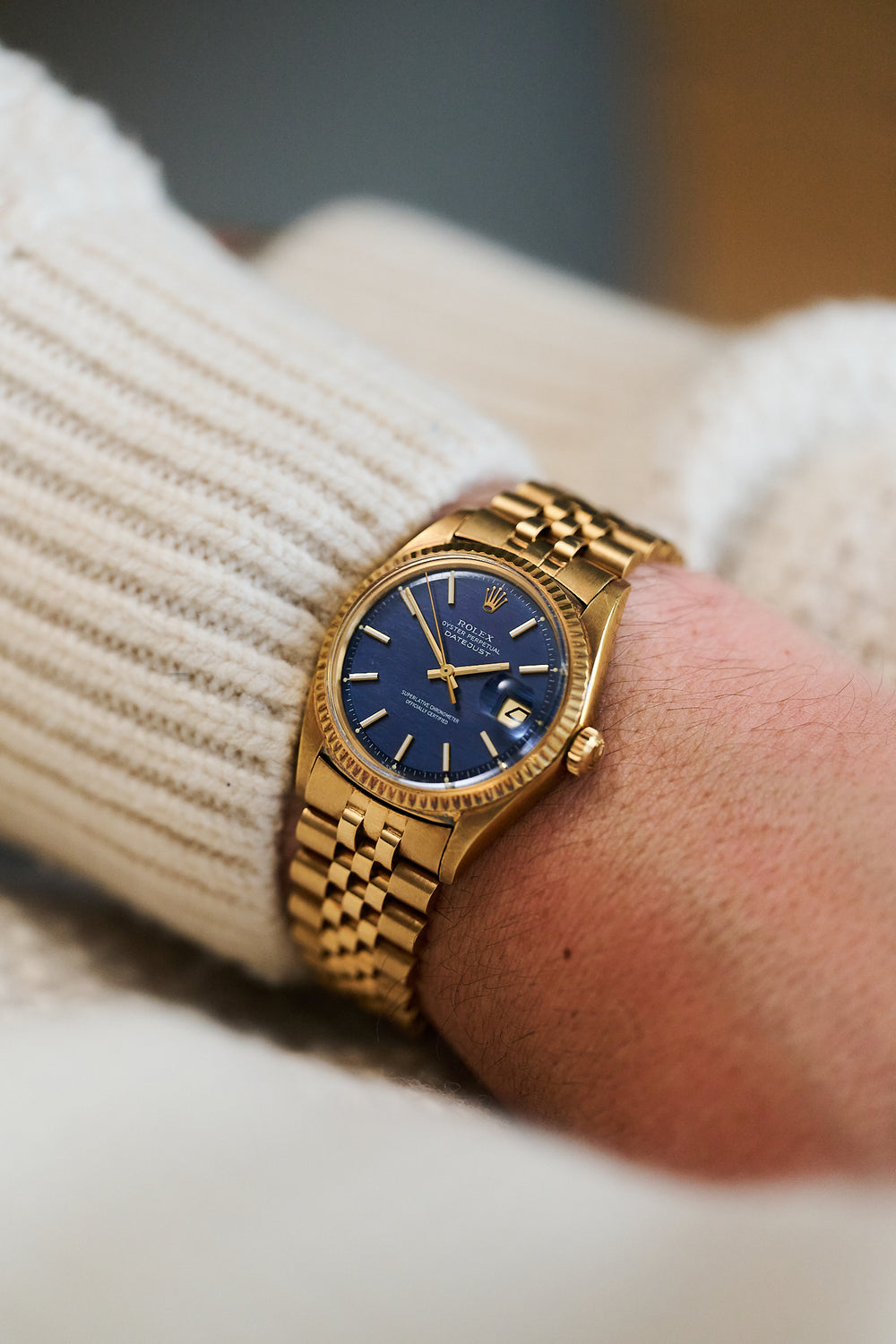 ROLEX DATEJUST 1601/8 18K YELLOW GOLD 'BLUE SHANTUNG'
