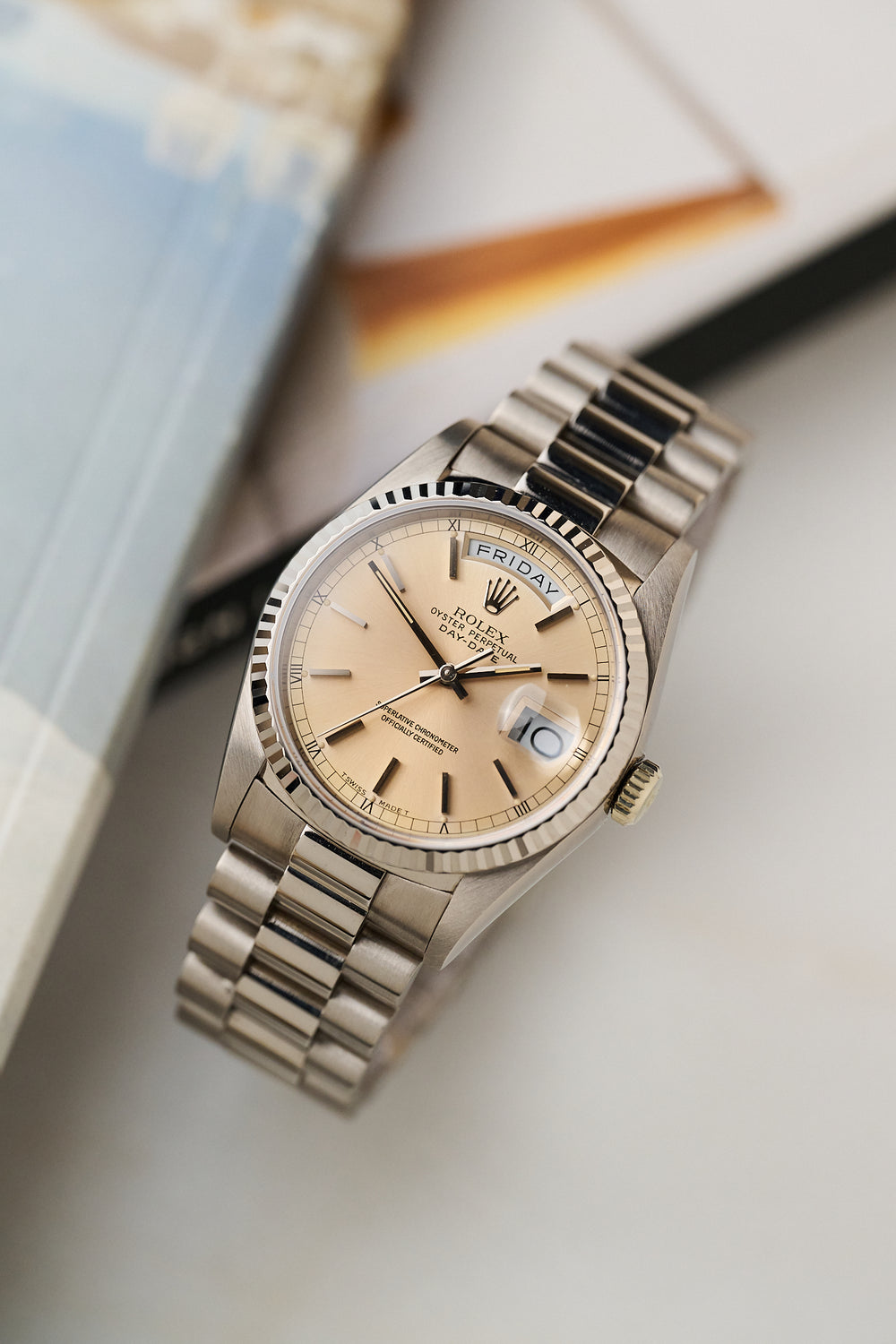 ROLEX DAY DATE 18239 18K WHITE GOLD 'PEACH DIAL'