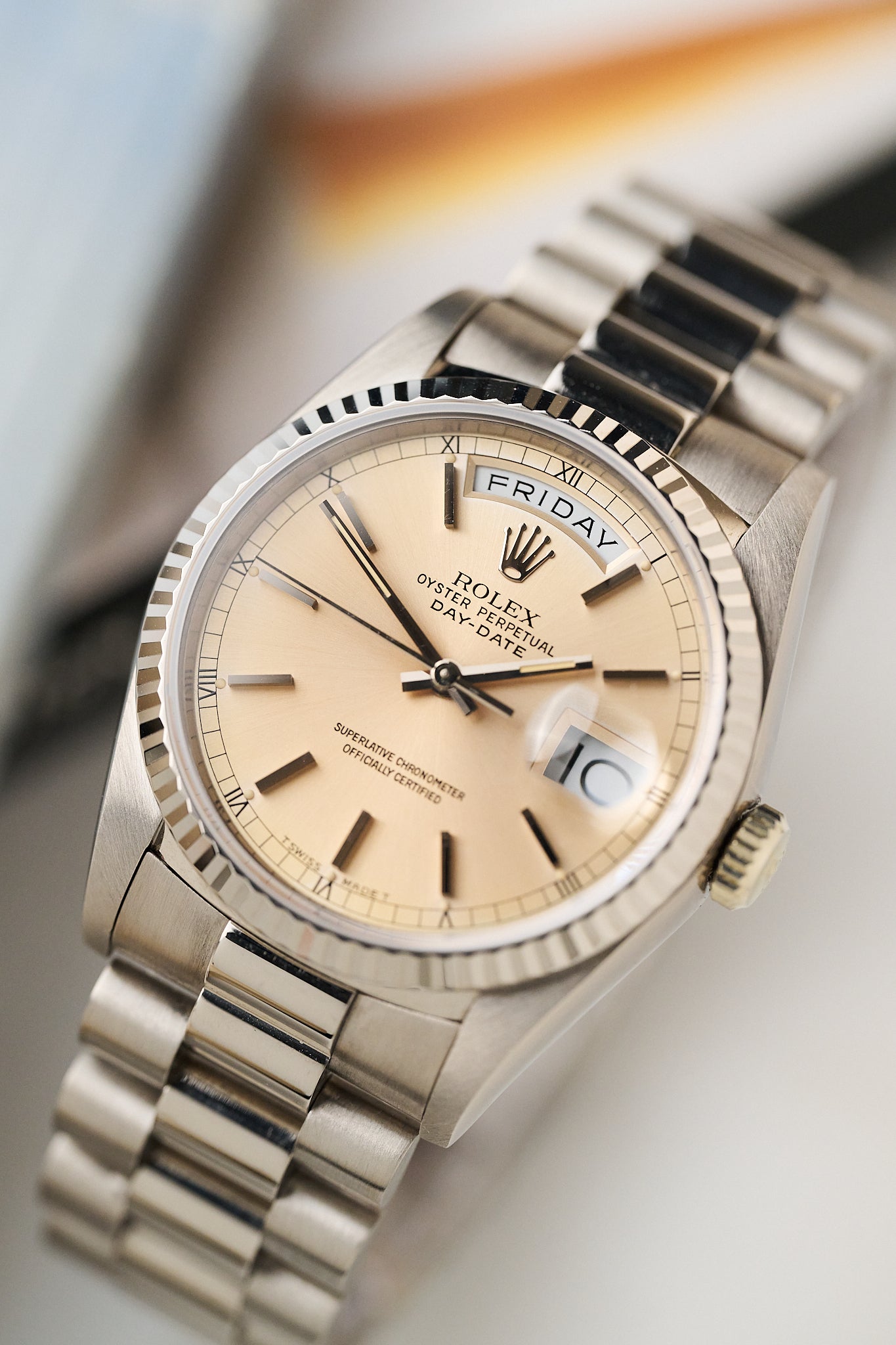 ROLEX DAY DATE 18239 18K WHITE GOLD 'PEACH DIAL'