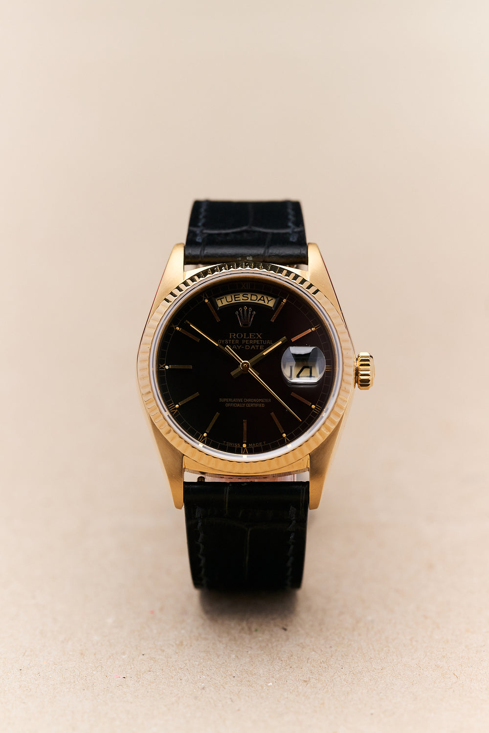 ROLEX DAY-DATE 36 18038 'BLACK DIAL’