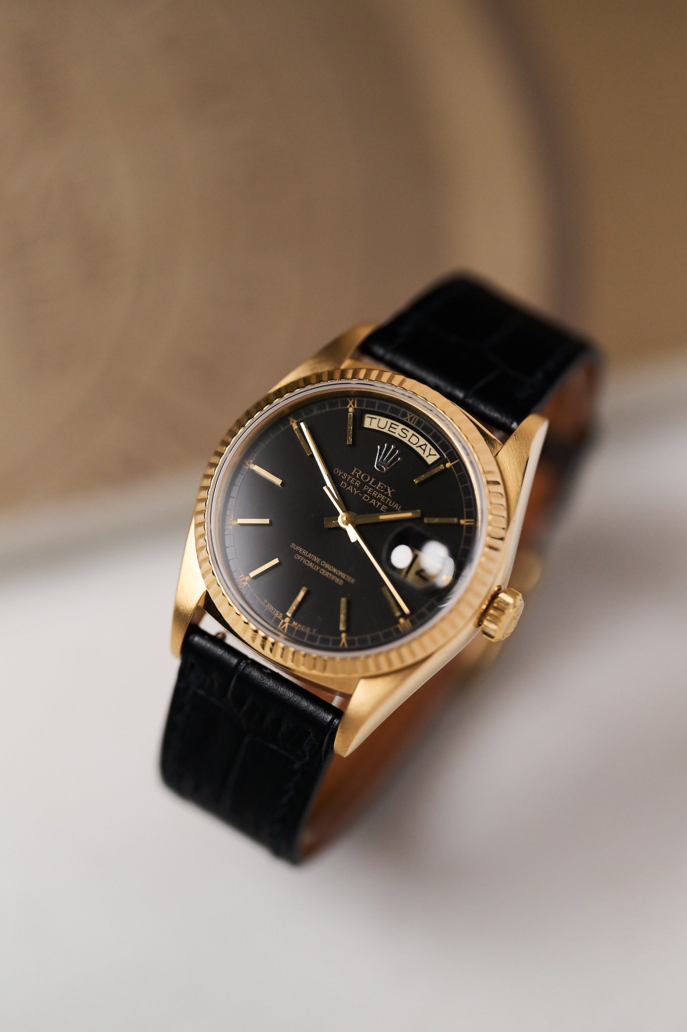 ROLEX DAY-DATE 36 18038 'BLACK DIAL’