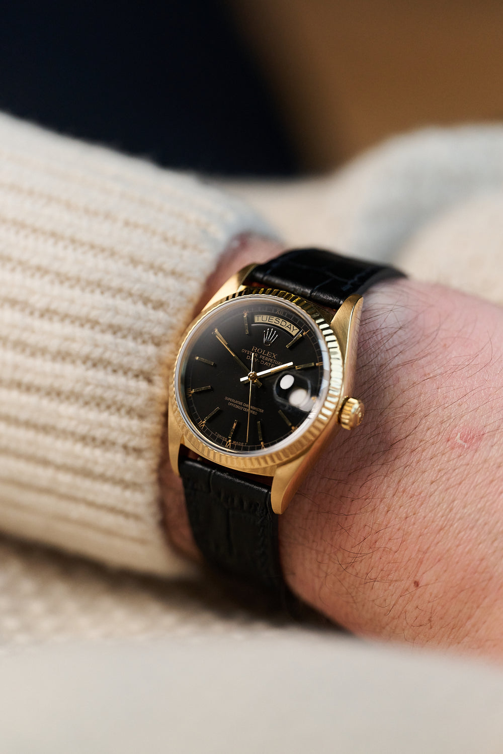 ROLEX DAY-DATE 36 18038 'BLACK DIAL’