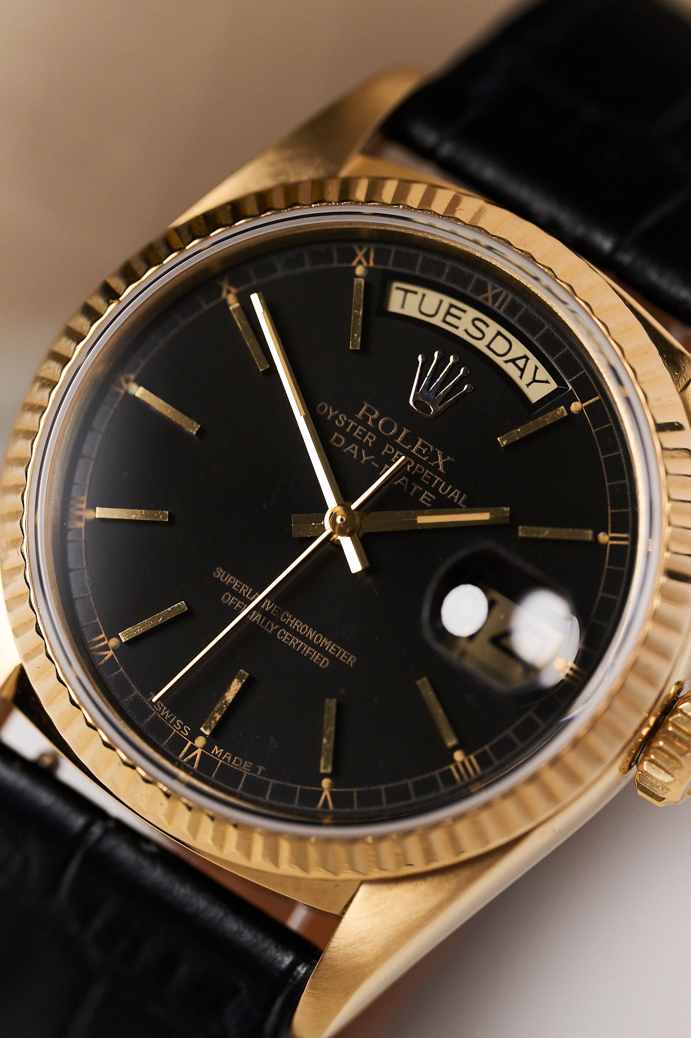 ROLEX DAY-DATE 36 18038 'BLACK DIAL’