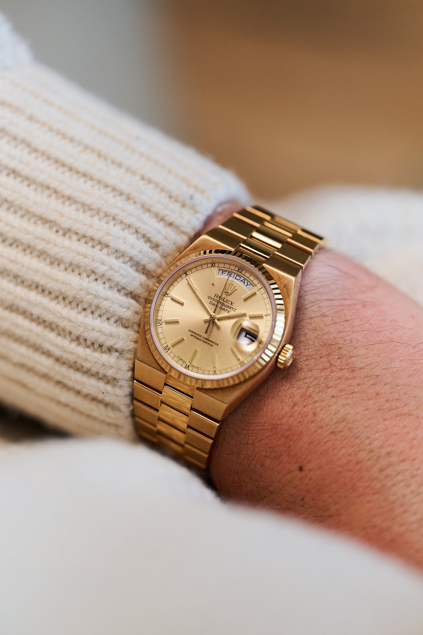 ROLEX OYSTERQUARTZ DAY-DATE 19018 'CHAMPAGNE DIAL' FULL SET