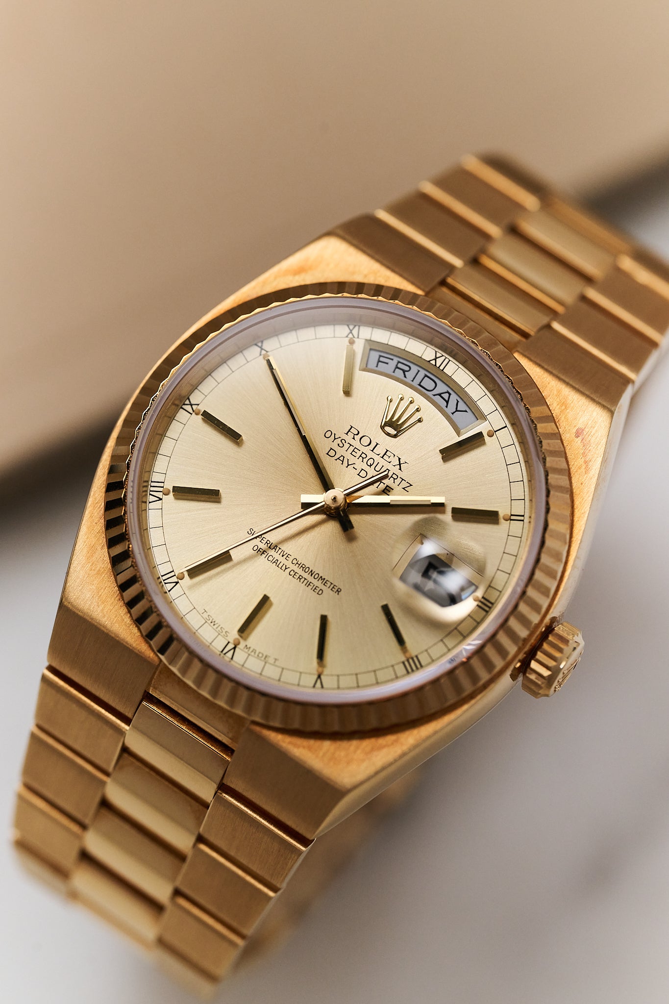 ROLEX OYSTERQUARTZ DAY-DATE 19018 'CHAMPAGNE DIAL' FULL SET