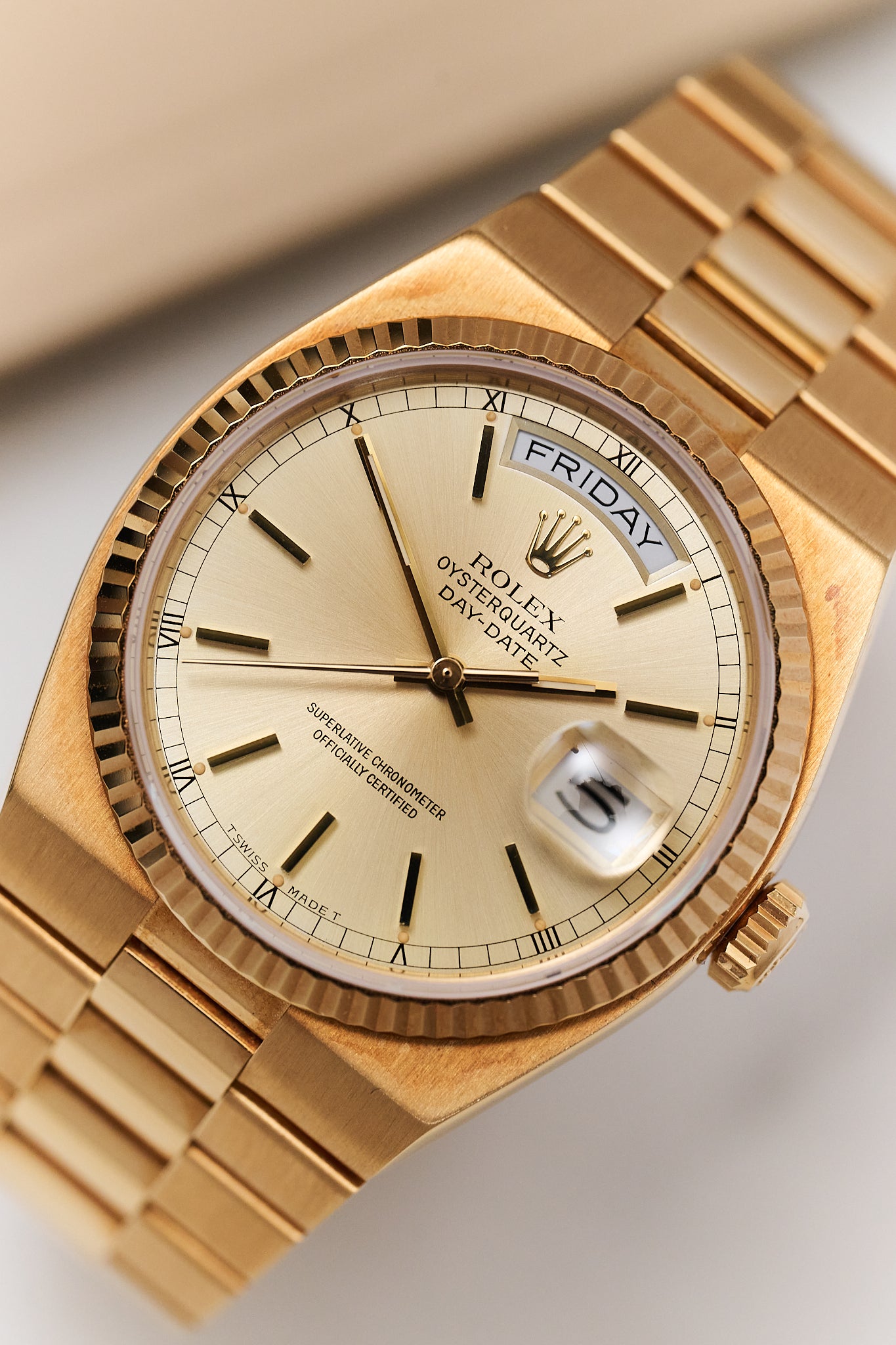 ROLEX OYSTERQUARTZ DAY-DATE 19018 'CHAMPAGNE DIAL' FULL SET
