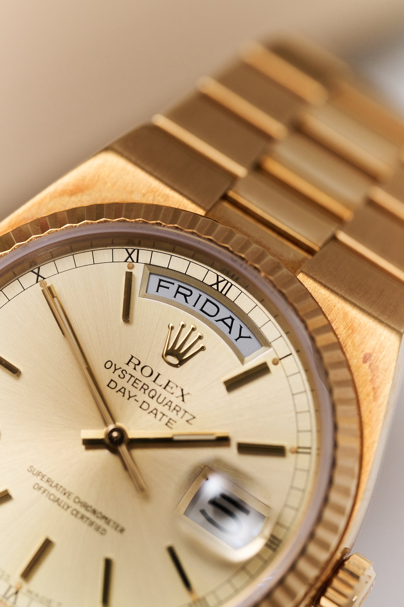 ROLEX OYSTERQUARTZ DAY-DATE 19018 'CHAMPAGNE DIAL' FULL SET