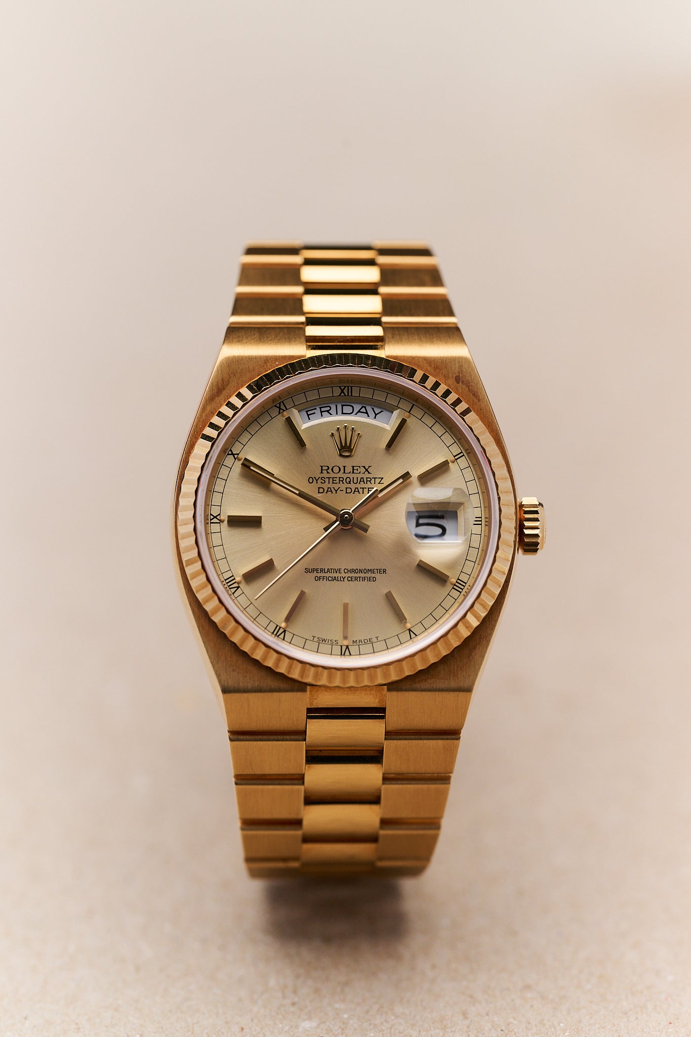 ROLEX OYSTERQUARTZ DAY-DATE 19018 'CHAMPAGNE DIAL' FULL SET
