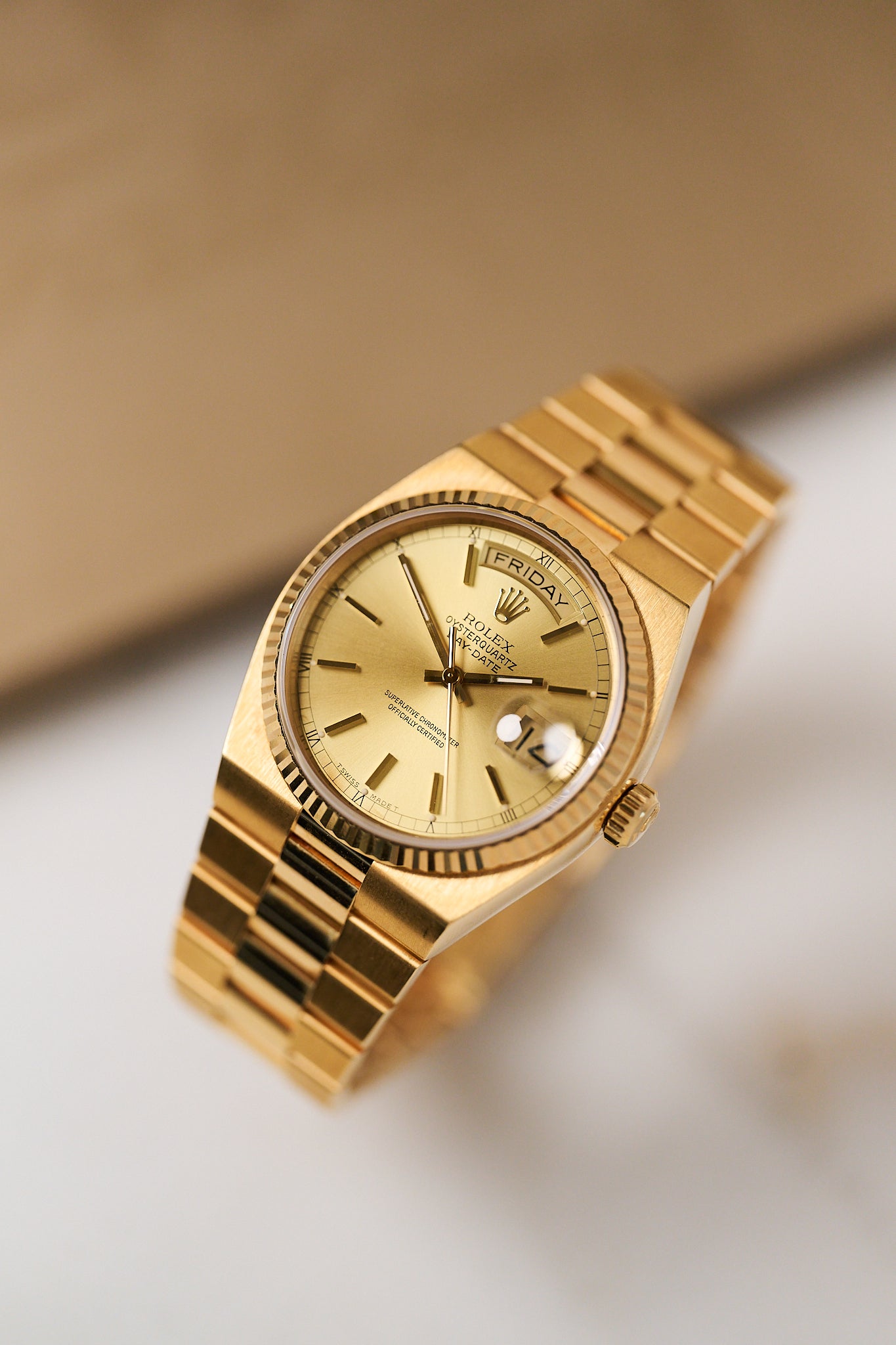 ROLEX OYSTERQUARTZ DAY-DATE 19018 'CHAMPAGNE DIAL'