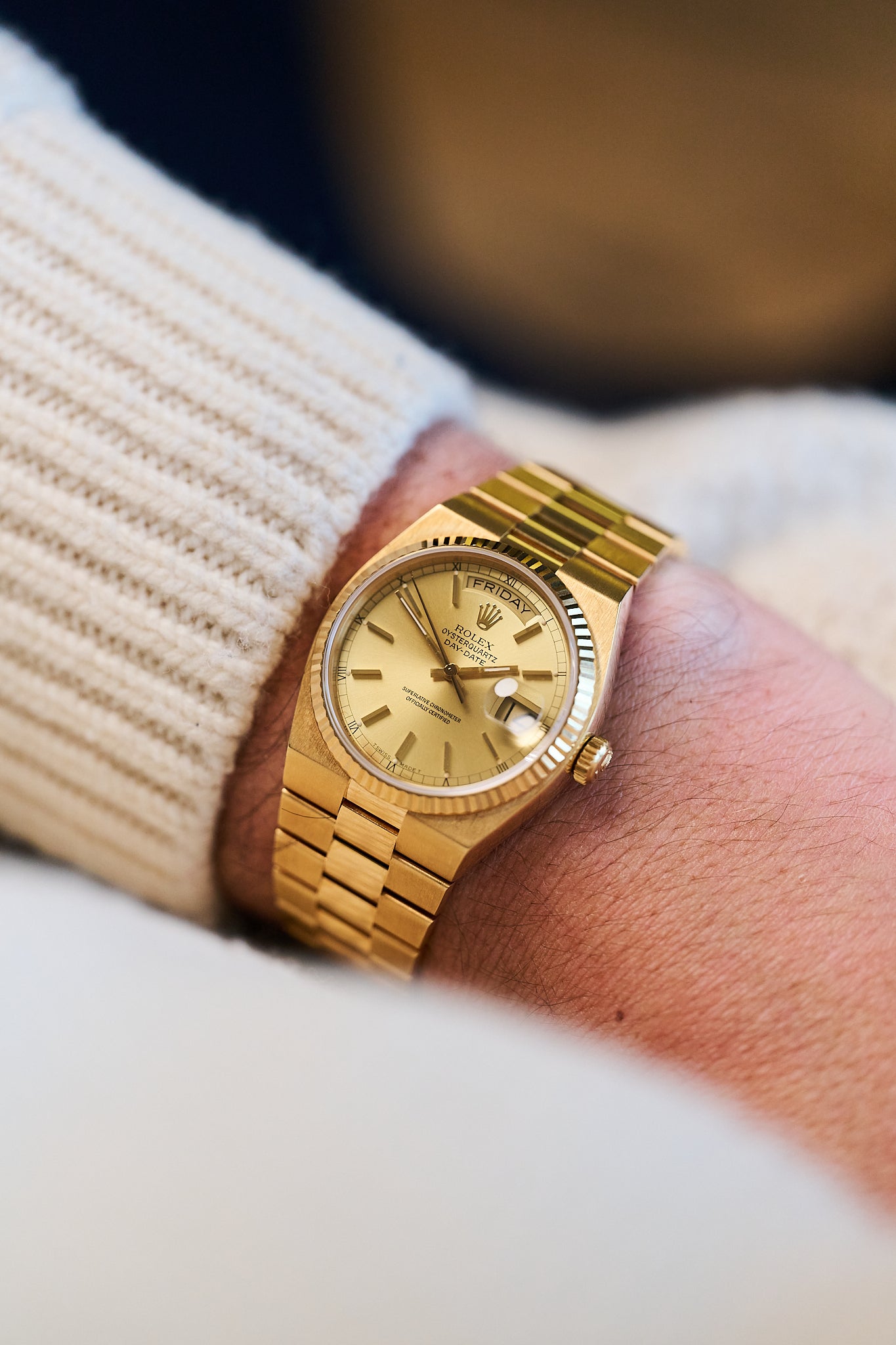 ROLEX OYSTERQUARTZ DAY-DATE 19018 'CHAMPAGNE DIAL'