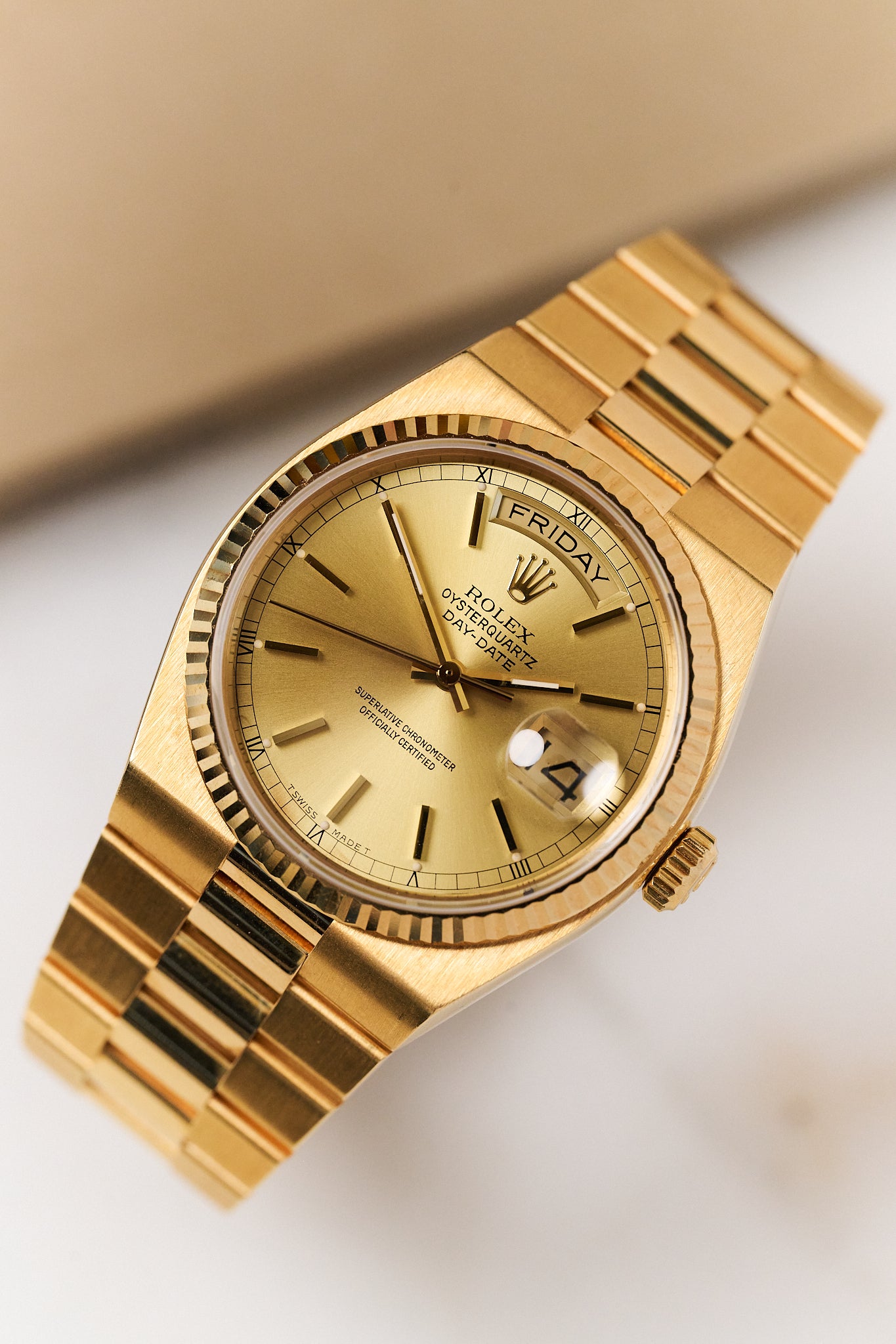 ROLEX OYSTERQUARTZ DAY-DATE 19018 'CHAMPAGNE DIAL'