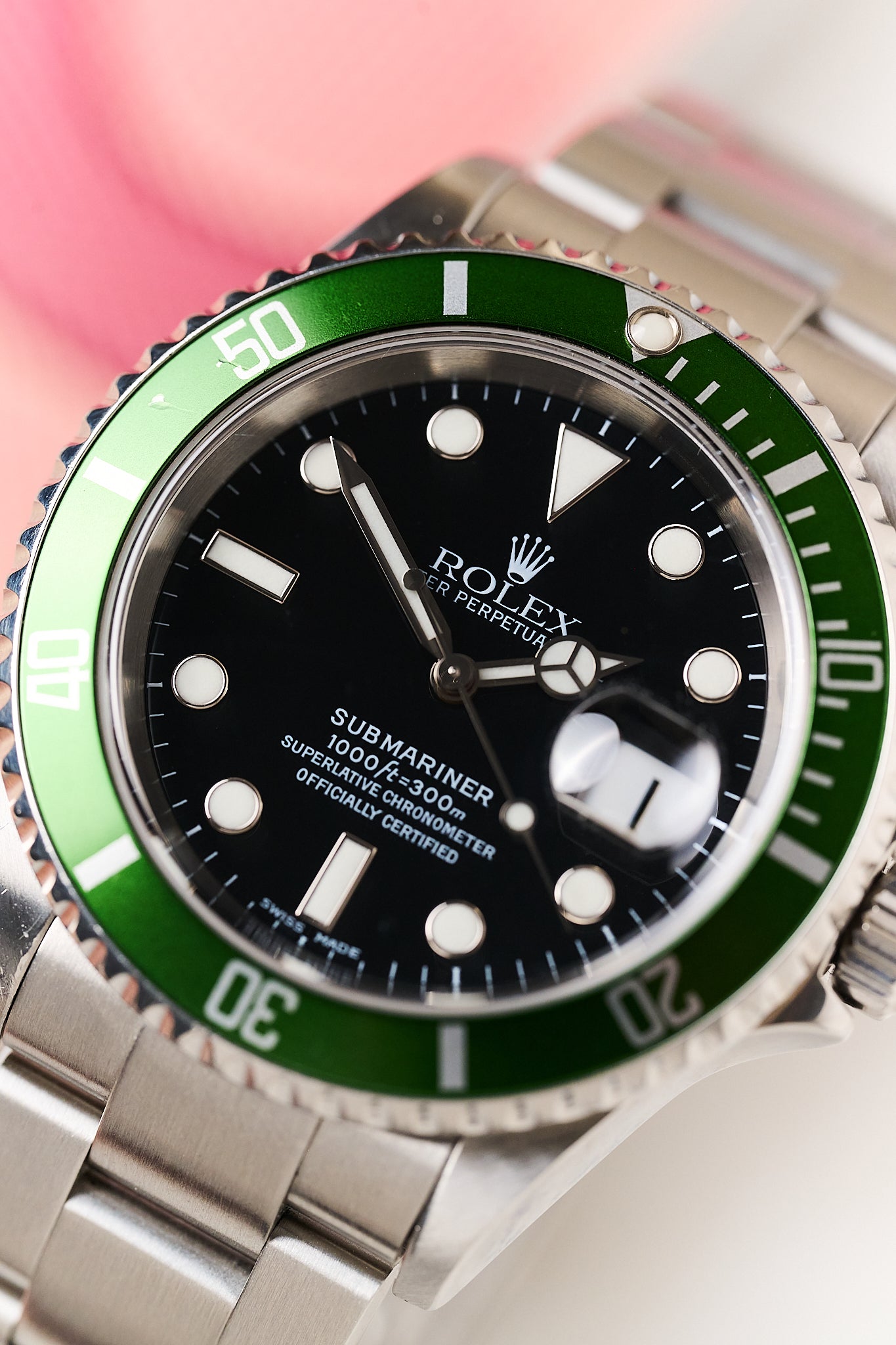 ROLEX SUBMARINER DATE 16610LV 'KERMIT' FLAT FOUR